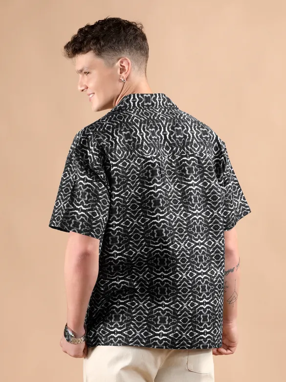 Black and White Printed Cuban Shirt
